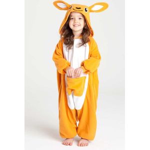 KIMU Onesie Kangoeroe Pak - Maat 128-134 - Kangoeroepak Kostuum Oranje Buidel - Jumpsuit Zacht Huispak Dierenpak Pyjama Dames Heren Festival