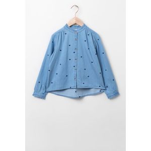 Sissy-Boy - Lichtblauwe denim blouse met hartjes embroidery