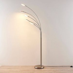 Lindby - LED vloerlamp - 5lichts - metaal, glas - H: 179 cm - mat nikkel, mat wit - Inclusief lichtbronnen