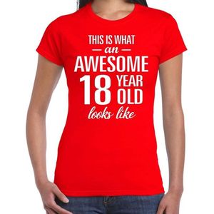 Awesome 18 year - geweldige 18 jaar cadeau t-shirt rood dames - Verjaardag cadeau M