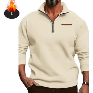 Nivard Quarter Zip Heren - Sweater - Sweaters - Hoodie - Warme Trui - Vest - Lang - Coltrui - Beige - L