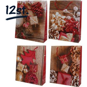 12x stevige zakken kerst verpakking geschenktasje christmas 4 ass. (26x32x9)cm