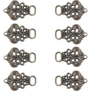 Metalen korsethaken dirndl knopen - 8 stuks (4 paar) in oud-zilverkleurig - kleine sluiting voor klederdrachten dirndl naaien 33 x 21 mm (zwart)