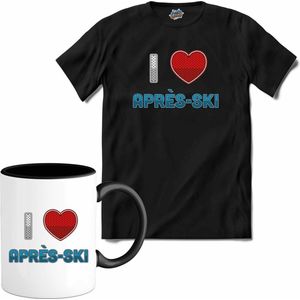 I Love Après-ki | Grappige apres ski shirt | Wintersport kleding - T-Shirt met mok - Unisex - Zwart - Maat 3XL