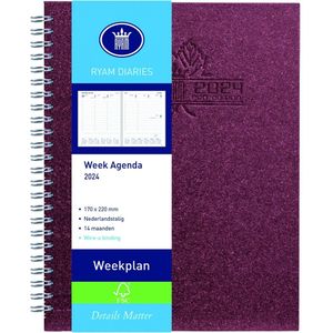 Ryam | Bureau agenda | Weekplan Wire-O Wit NL Eco | 2024 | Spiraal | 170 mm x 220 | 14 mnd | Rood |