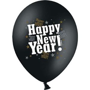 6 zwarte latex Happy New Year ballonnen - Feestdecoratievoorwerp