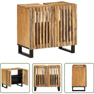 The Living Store Wastafelkast 62x34x58 cm massief ruw mangohout - Mangohouten Kast - Badkamerkast - Vintage Stijl - Retro Design - Opbergruimte