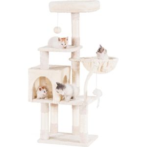 Goodivery - Krabpaal 111cm - Kattenboom - Krabpaal met speelgoed - Kattentoren - Kattenhuis - Beige - 30L x 30W x 111H