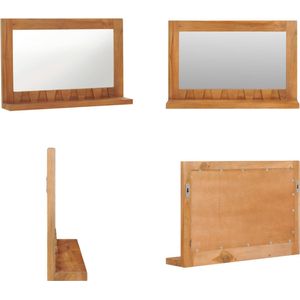 vidaXL Wandspiegel met schap 60x12x40 cm massief teakhout - Spiegel - Spiegels - Wandspiegel - Wandspiegels