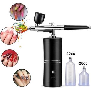 Multis - Airbrush set met compressor - Nail art - Body art - Nagels - Airbrush verf - Airbrush pistool - Airbrush reiniger - Reinigingsset - Zwart