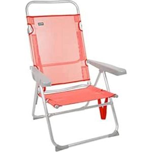 Strandklapstoel - 63 x 57 x 99 cm - Koraal - Ligstoel - 5 standen - Hoge stoel - Zithoogte 33 cm - Draaggreep - Lichte klapstoelen - Aluminium - Flamingo