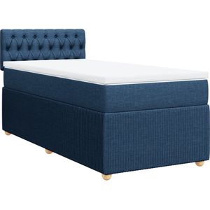 vidaXL - Boxspring - met - matras - stof - blauw - 90x190 - cm