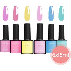 Moods Gellac 6-delige Set - Gel Nagellak - 15ML - Miami Vibes Edition - Gellak - Nagels - Gellak Starterspakket - Pastel Kleuren