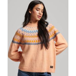 Superdry Slouchy Pattern Knit Dames Trui - Coral Fairisle - Maat S