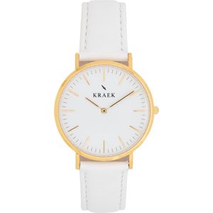 KRAEK Deryn Goud Wit 36 mm - Dames Horloge - Wit horlogebandje