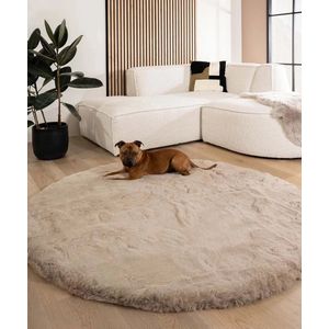 Fluffy vloerkleed rond - Comfy Deluxe taupe 80 cm rond