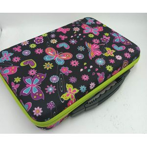Diamond painting koffer - stockage box met 60 potjes - zwart met vlinders en bloemen - Groene rand
