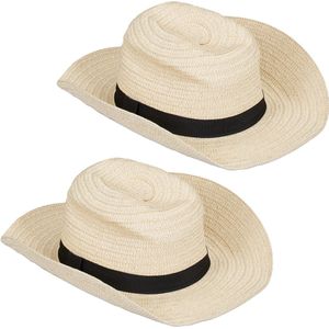 Relaxdays 2 x panamahoed - strohoed vrouwen - fedora hoed - stro hoed heren – beige