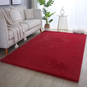 Pouffy Fluffy - Hoogpolig Vloerkleed - Uni Kleur - Rood - Woonkamer Tapijt - Katoenen Rug- 60x100 CM