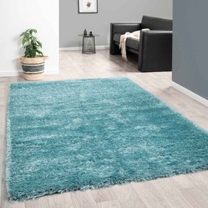 Hoogpolig Vloerkleed Blauw / Turquoise - Zacht Tapijt - 160x230 cm - Carpet