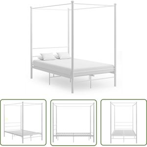 vidaXL Metal Frame - Hemelbedframe - Hemelbedframe metaal wit 120x200 cm - Bed Frame - Wit Bed - Slaapcomfort