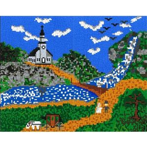 Stickit kerk aan de rivier, ca. 9.000 steentjes