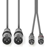 Nedis Gebalanceerde Audiokabel - 2x XLR 3-Pins Male - 2x RCA Male - Vernikkeld - 1.50 m - Rond - PVC - Donkergrijs - Kartonnen Sleeve