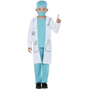 Smiffy's - Dokter & Tandarts Kostuum - Jonge Chirurg Kind Kostuum - Blauw, Wit / Beige - Large - Carnavalskleding - Verkleedkleding