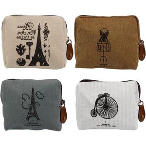 Canvas Mini Portemonnee met Ritssluiting en Patroon voor Munten en Sleutels - Grijs