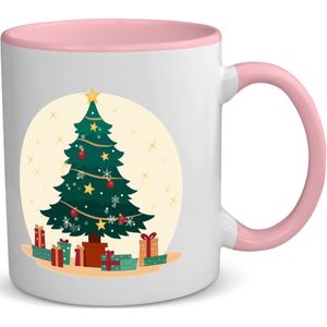 Akyol - kerst mok kerstboom koffiemok - theemok - roze - Kerstmis - kerst beker - winter mok - kerst mokken - christmas mug - kerst cadeau - 350 ML inhoud