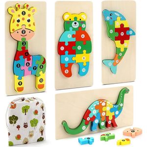 Houten Kinderpuzzels - Bundel 4 stuks - Dieren puzzel - Houten legpuzzel - Speelgoed voor kinderen 1-4 jaar