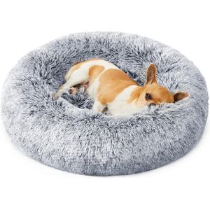 Fluffy Donutkussen Wasbaar Verwijderbare Middenvulling Lang Pluche - Diameter 50 cm - Ombre Grijs - PGW037G01 Kattenmand