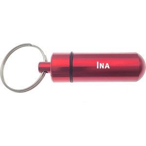 Sleutelhanger - Pillenkoker - Met Naam - Ina - Medicatie - Identiteitskoker - Rood