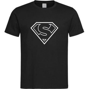 Zwart t-Shirt met letter S “ Superman “ Logo print Wit Size XL