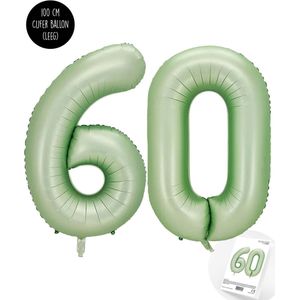 Cijfer Helium Folie Ballon XXL - 60 jaar cijfer - Olive - Groen - Satijn - Nude - 100 cm - leeftijd 60 jaar feestartikelen verjaardag