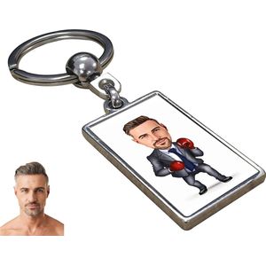 Bokser Karikatuur - Gepersonaliseerde Karikatuur Sleutelhanger met Jouw Foto - Cadeau - Verjaardag - Kerst - Kado - Valentijn - Vaderdag - Vaderdag cadeautje - Vaderdag cadeau voor papa - Gepersonaliseerd Cadeau