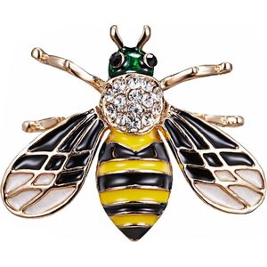 Fako Bijoux® - Broche - Bij - Bee - Kirstal - 27x34 mm - Geel/Zwart