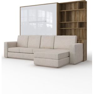 Maxima House - INVENTO SOFA MAX Elegance - Verticaal Vouwbed Inclusief Hoekbank + Kast - Logeerbed - Opklapbed - Bedkast - Inclusief LED - Country Eiken / Hoogglans Wit + Antraciet Bank - 200x160 cm