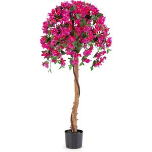COSTWAY Kunstboom met bloemen, kunstplant in pot, kunstboom met azalee-bloemen, realistische potplant, kunstbloem voor thuis, kantoor, kamerplant, decoratieve plant, roze