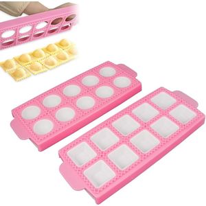 Hoge Kwaliteit Ravioli Snijder - Ravioli Maker Set - 2 Stuks met Deeg Pers en 10 Roosters - Roze