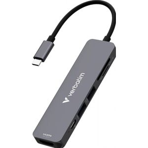 Verbatim 32156 - USB-C Hub - 6 poorten: HDMI, USB-C PD, USB-A 3.2 Gen 1, USB-A, SD & microSD