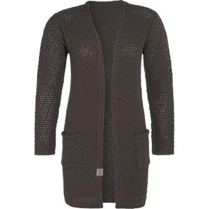 Knit Factory Luna Gebreid Vest Taupe - Gebreide dames cardigan - Middellang vest reikend tot boven de knie - Bruin damesvest gemaakt uit 30% wol en 70% acryl - 40/42 - Met steekzakken