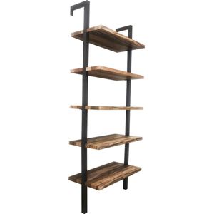 Wandkast wandrek ladder Stoer metaal hout industrieel design open boekenkast 184 cm hoog