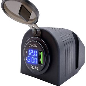 ProRide 12V USB Stopcontact Opbouw met Voltmeter/Ampèremeter - QC3.0 - USB Autolader, Boot en Camper - Complete set