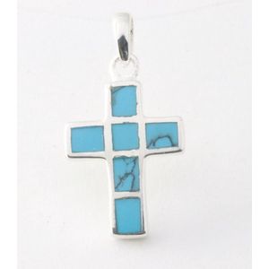 Zilveren kruishanger met blauwe turkoois