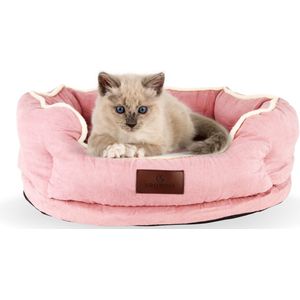 AdomniaGoods - Luxe kattenmand - Crown hondenmand - Antislip kattenkussen - Wasbaar hondenkussen - Afneembare hoes - Roze 50cm