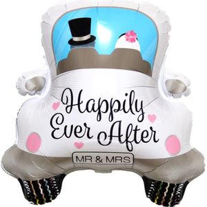 Bruidsauto ballon 88x45 cm - Just Married - Pas getrouwd - Verloofd - Verloving - Verlovingsfeestje - Verlovingsfeest - Trouwen - Trouwerij - Bruiloft - Bruid - Bruidegom - Zonder helium - Ballon - Folieballon - Zweven - Cadeau - Huwelijk -