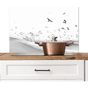 Spatscherm keuken 90x60 cm - Kookplaat achterwand Strand - Zee - Golven - Vogels - Natuur - Muurbeschermer - Spatwand fornuis - Hoogwaardig aluminium
