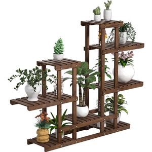Furnibellaa - Houten plantenrek, 6 niveaus, bloementrap, tuin, plantentrap, outdoor, bloemenstandaard, meerdere etages, houten rek 120,5 x 25 x 96,5 cm
