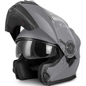 VINZ Santos Systeemhelm met zonnevizier | ECE 22.06 goedgekeurd | Scooterhelm / Motorhelm | Helm voor Motor / Scooter / Snorfiets / Brommer - Mat Titanium